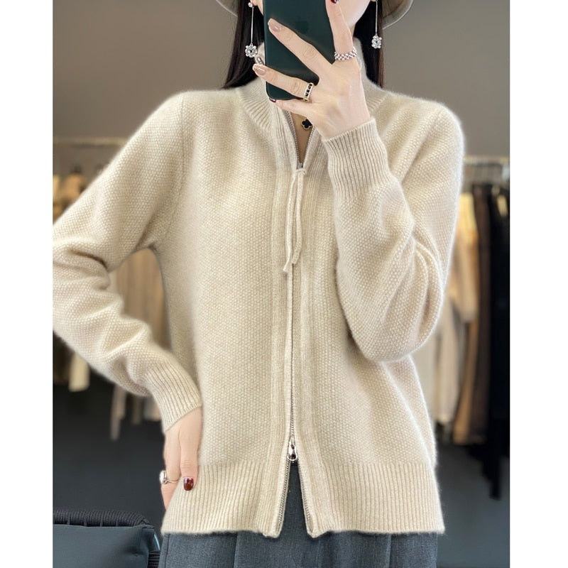 Merino Wool Knitted Zip Up