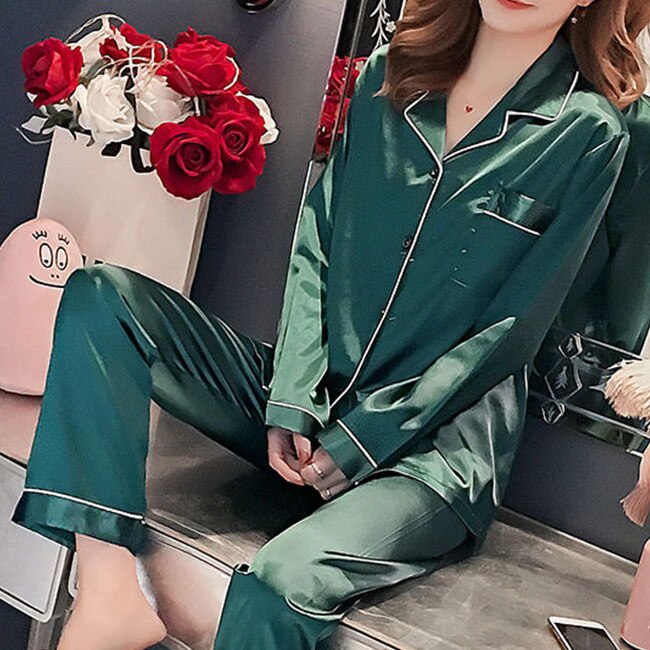 Embroidered Satin Pajama Set