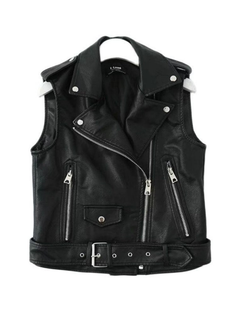Women Motorcycle Black Leather Vest