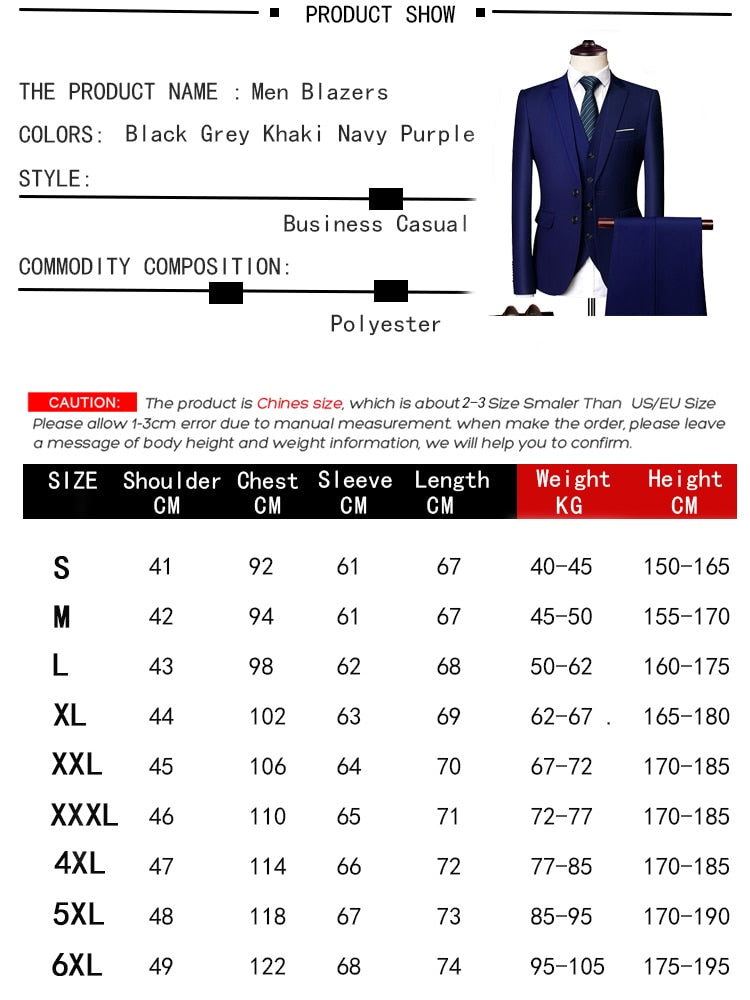 YIKUO Luxury 3 Piece Suit
