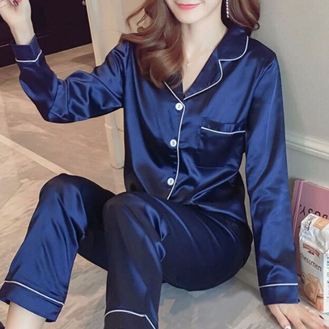 Embroidered Satin Pajama Set