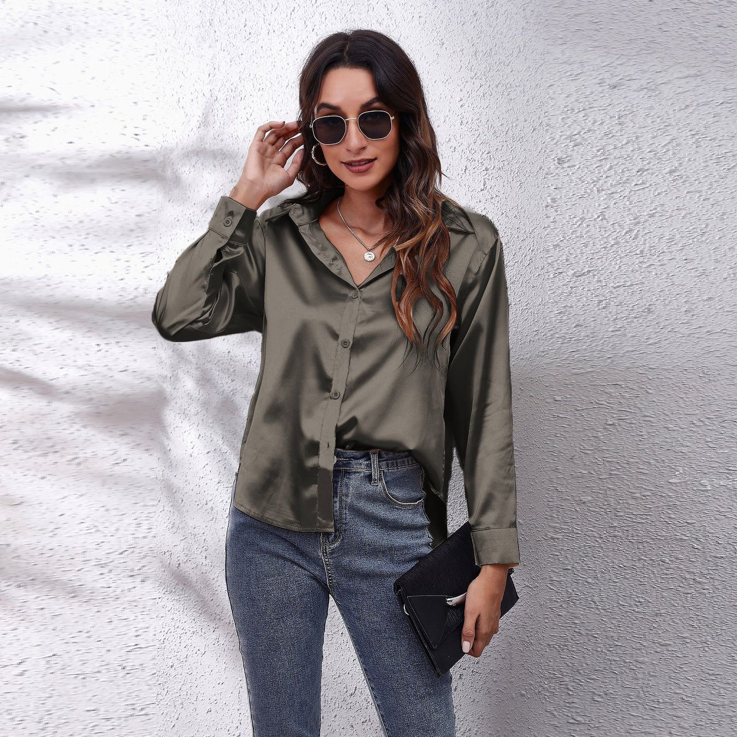 Satin Tie-Front Shirt