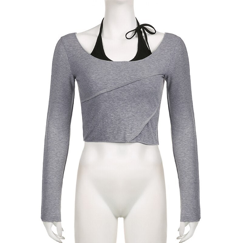 Grey Patchwork Halter Top