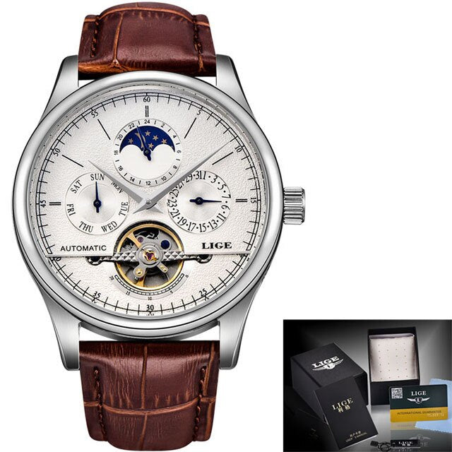 LIGE Leather Tourbillon Watch