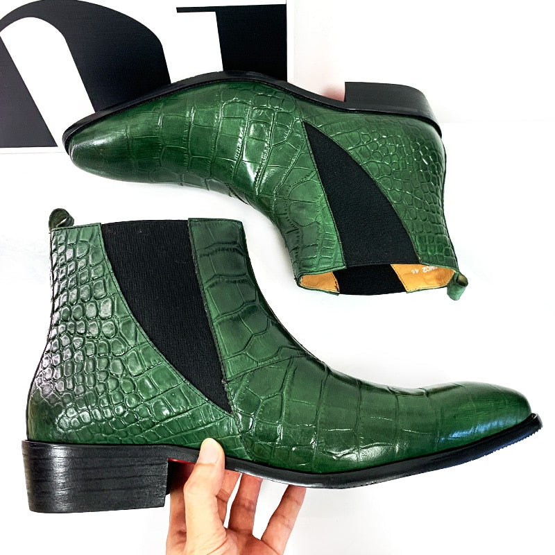 Green Crocodile Pointed Boots