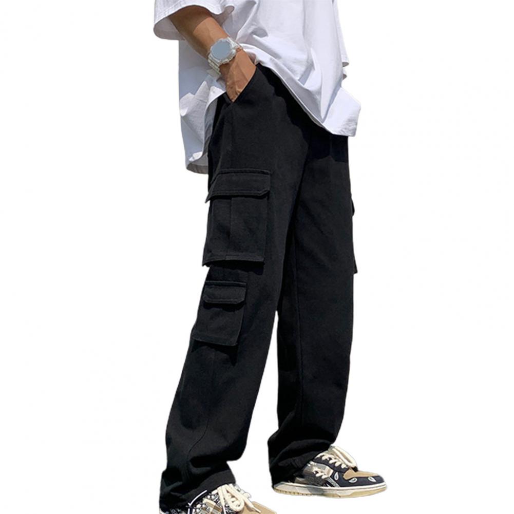 Solid Color Multi-Pockets Straight Pants