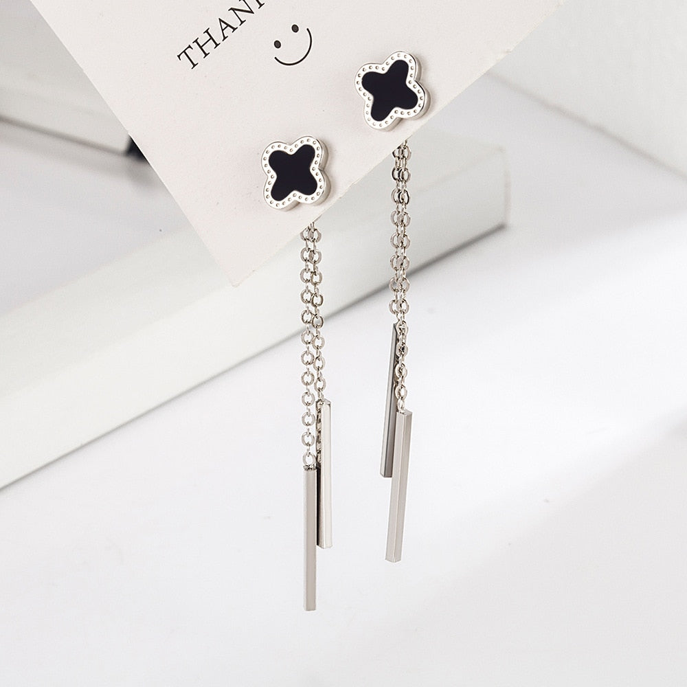 Oil Drip Four-leaf Clover Earrings