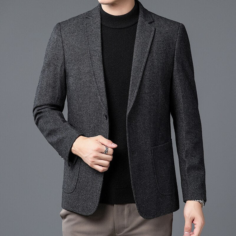 QUANBO Winter Wool Blazer