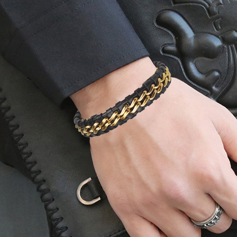Genuine Gold Plated Leather Bracelet