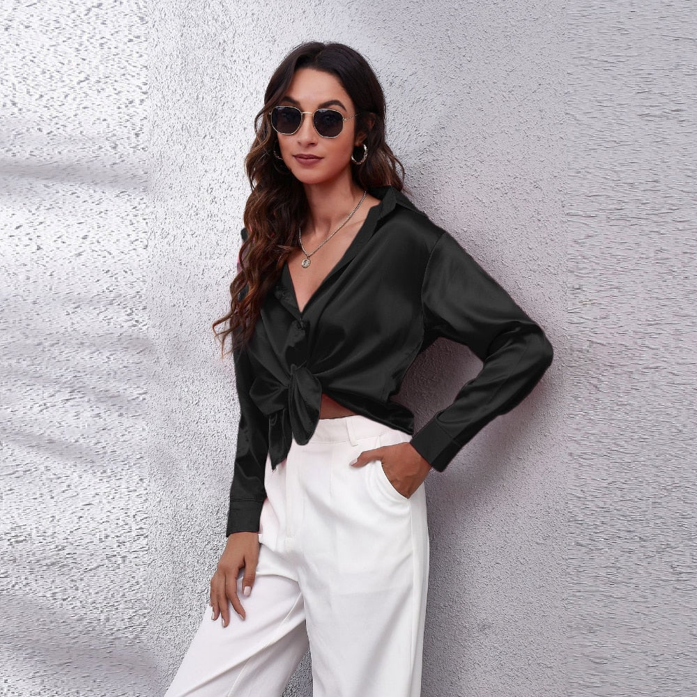 Satin Tie-Front Shirt