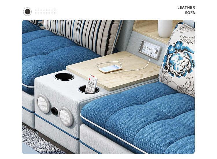MANBAS Modern Fabric Smart Sofa Set w/ BT & Speakers