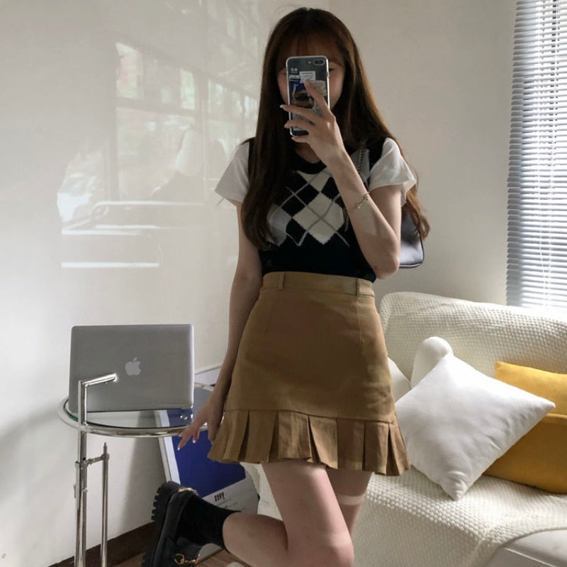 Pleated Mini Preppy Skirt