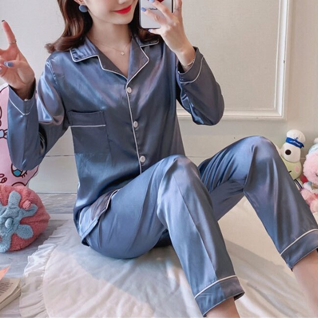 Embroidered Satin Pajama Set