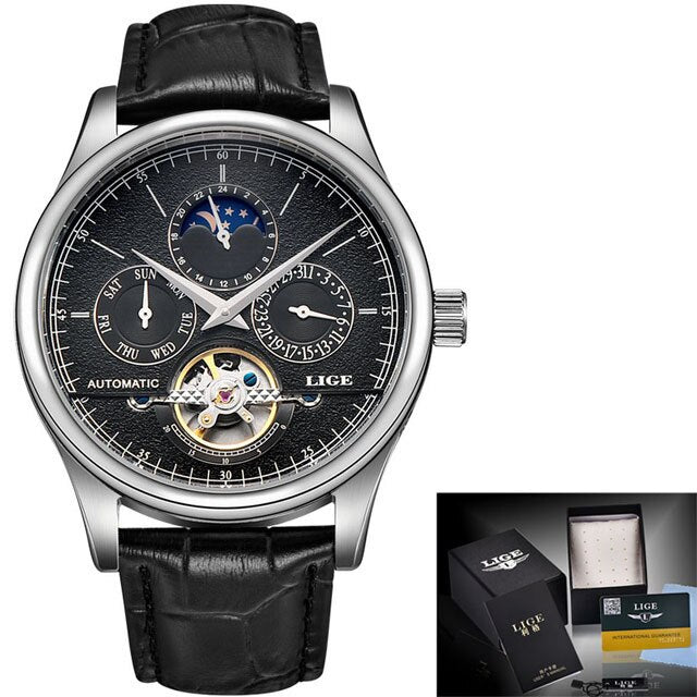 LIGE Leather Tourbillon Watch