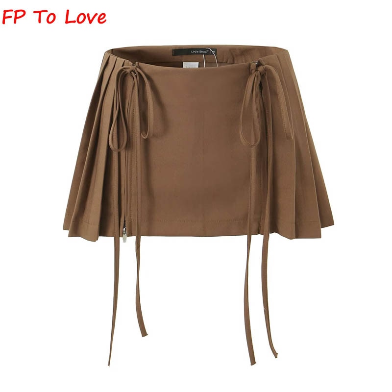 Zipper Lace-up Mini Skirt