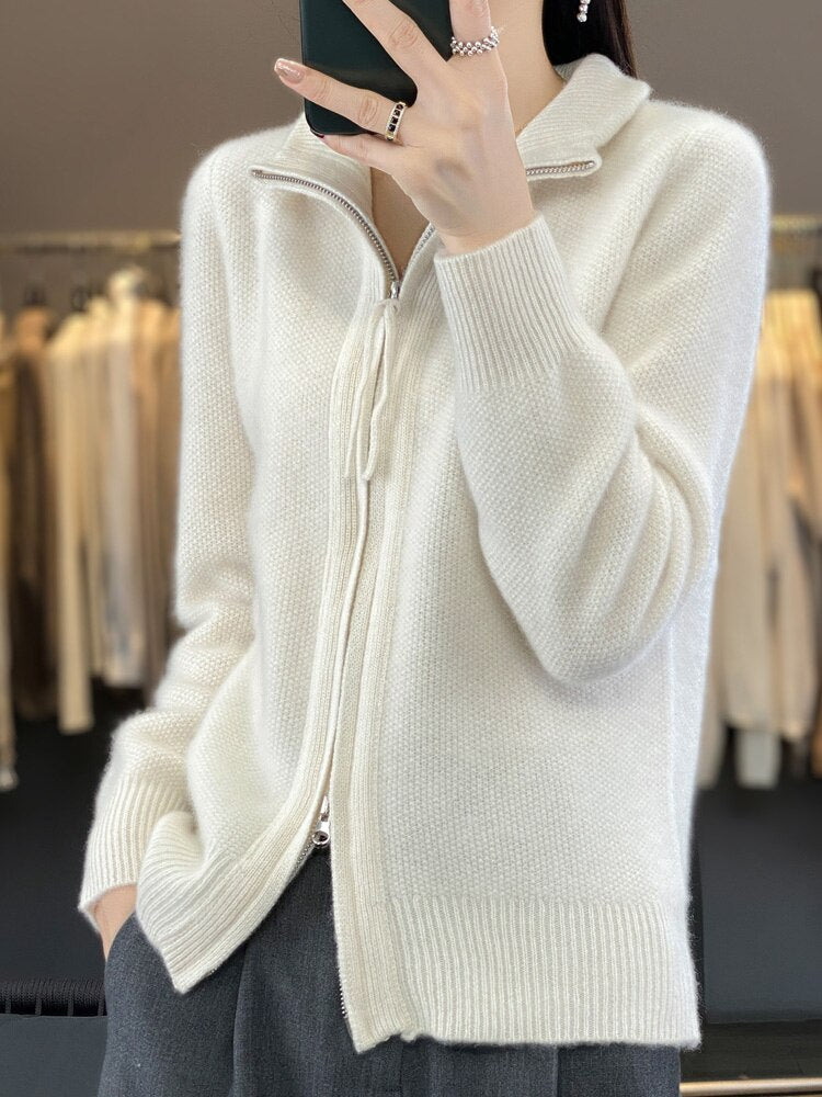 Merino Wool Knitted Zip Up