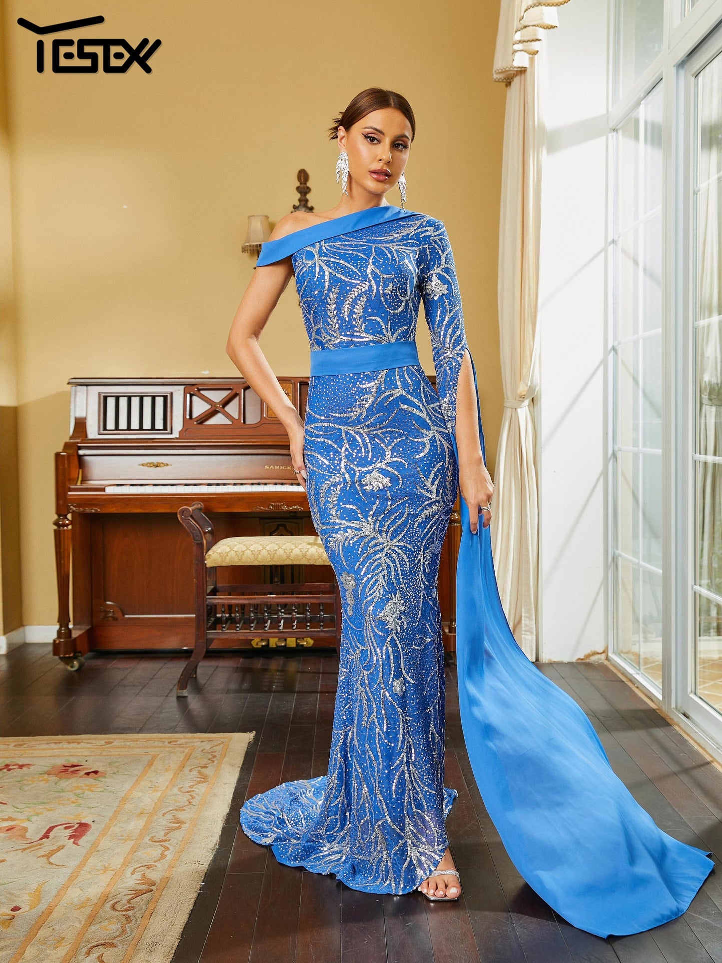 Draped Sequin Mermaid Dress