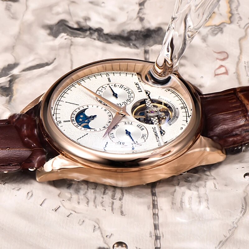 LIGE Leather Tourbillon Watch