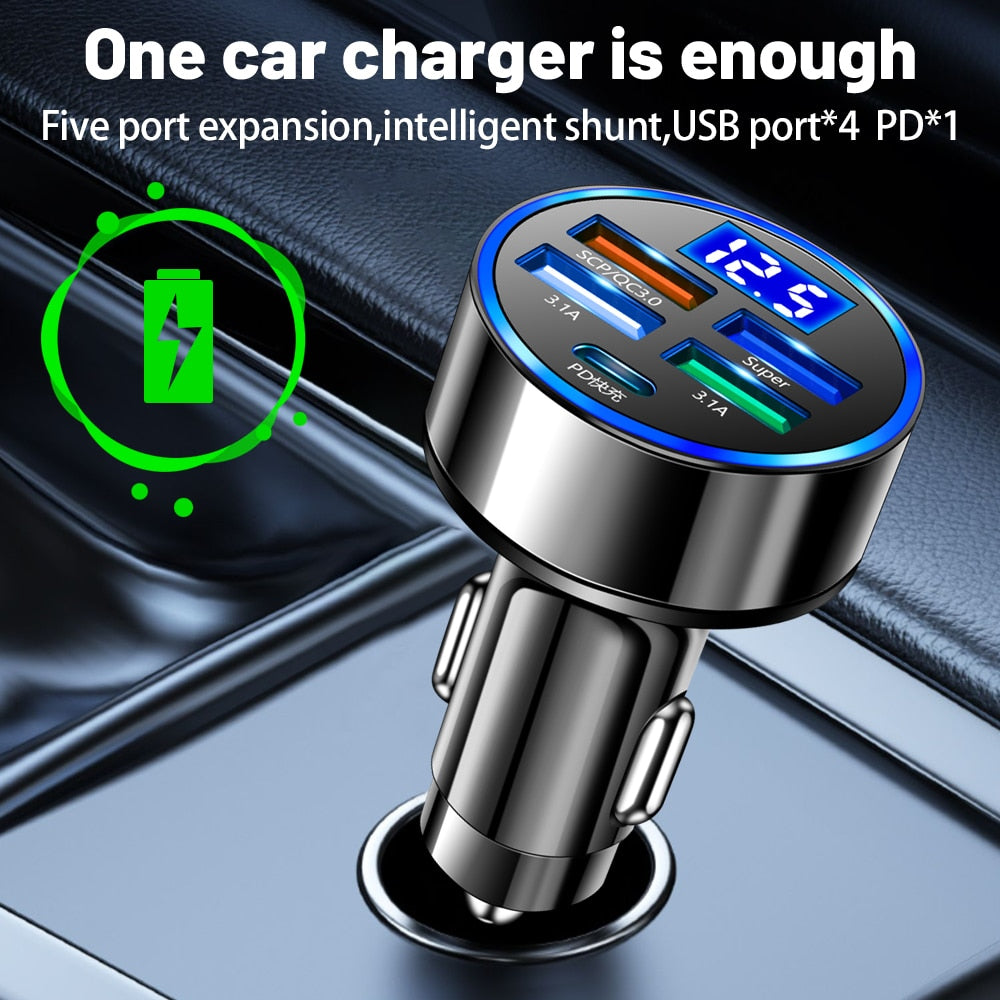 250W 5 Port LED Car Charger