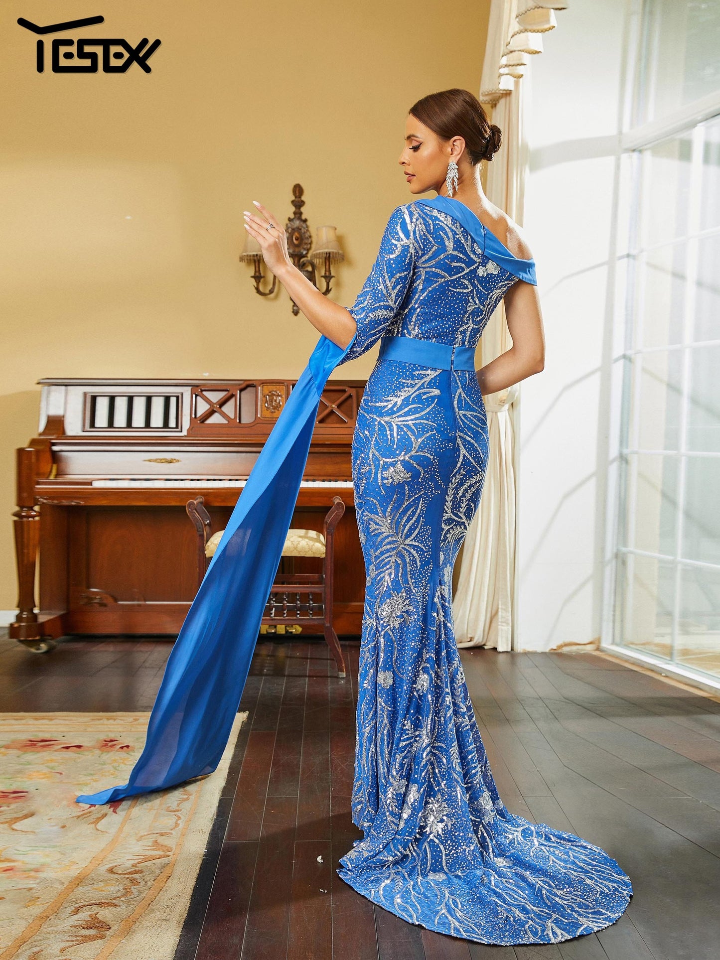 Draped Sequin Mermaid Dress