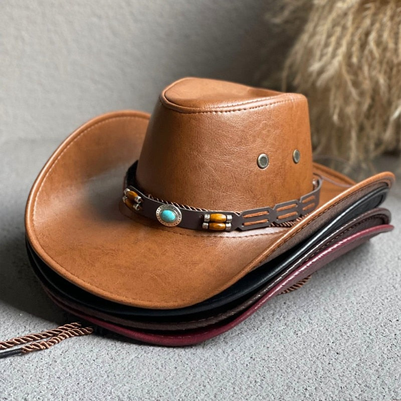 Faux Leather Western Cowboy Hat