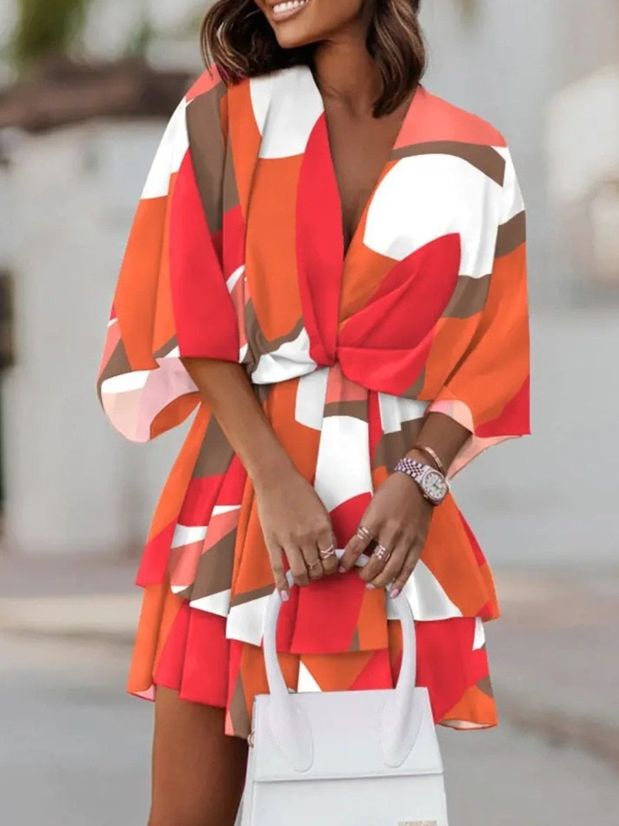 LW V Neck Floral Vacation Dress