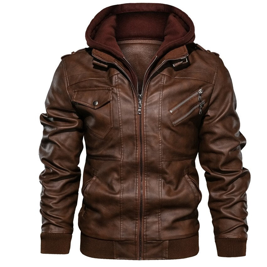 Faux Leather Hooded Jacket