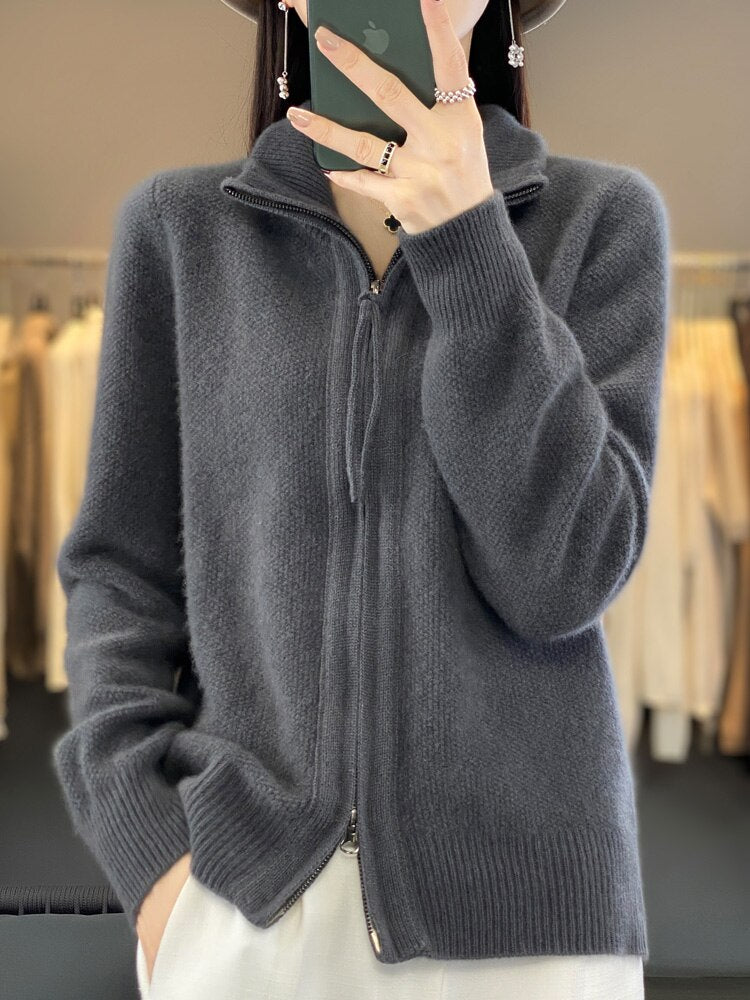 Merino Wool Knitted Zip Up