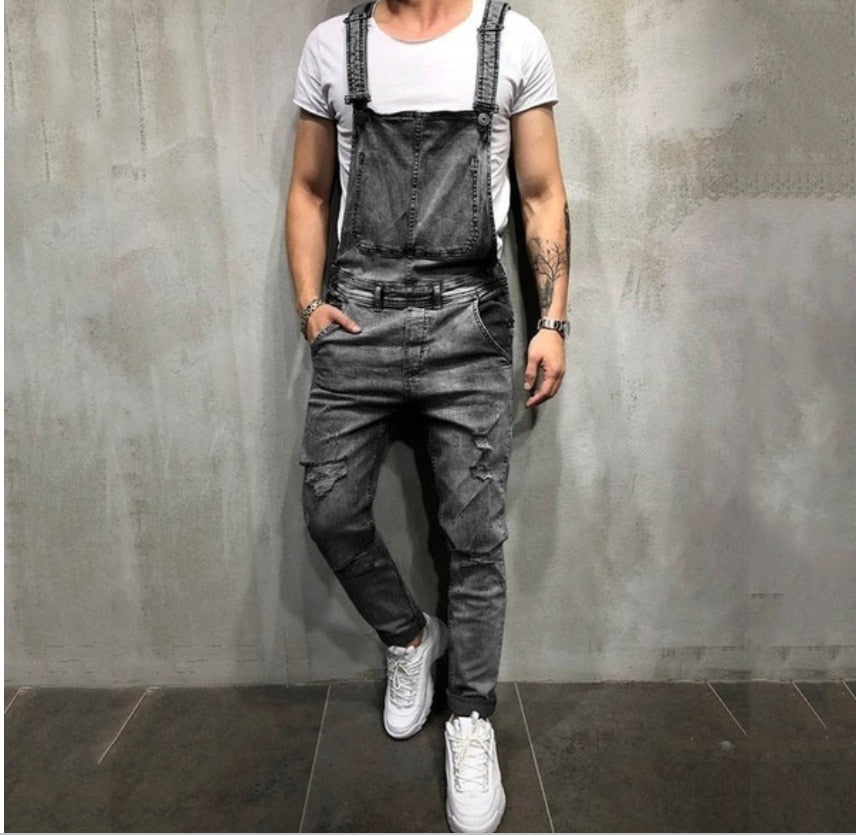 Ripped Denim Overalls