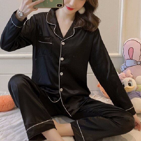 Embroidered Satin Pajama Set