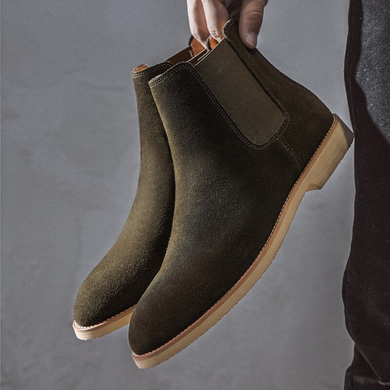 Pointed Suede Chelsea Boots