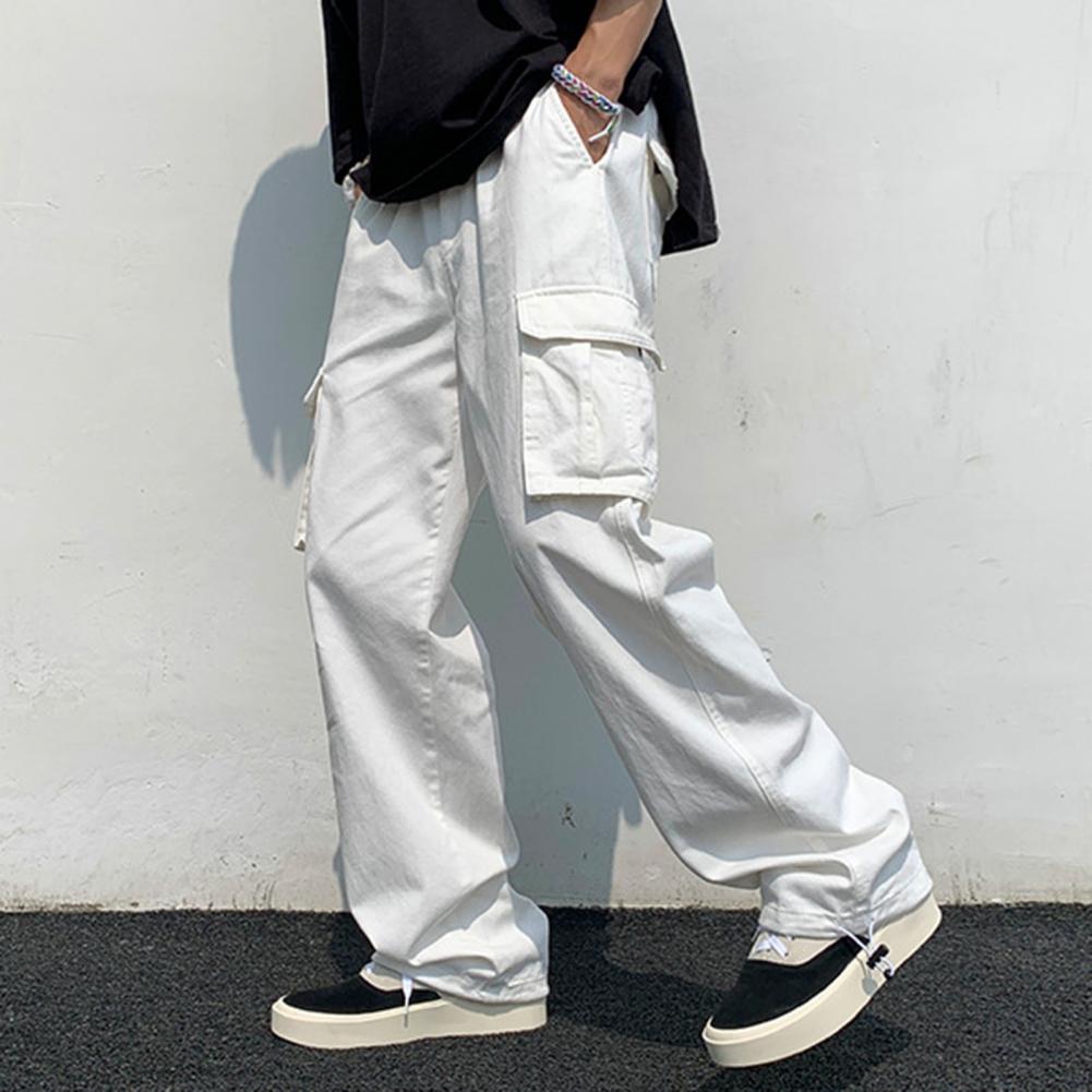 Solid Color Multi-Pockets Straight Pants