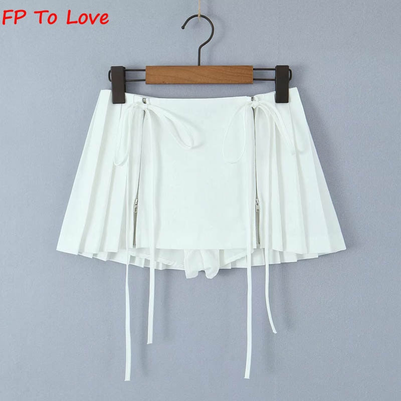 Zipper Lace-up Mini Skirt