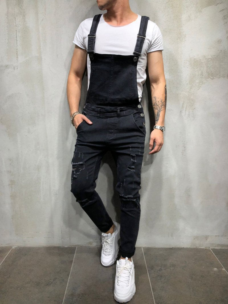 Ripped Denim Overalls