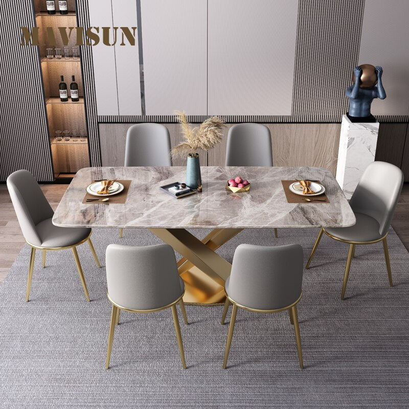 Nordic Glossy Marble Dining Table For 6