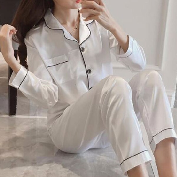 Embroidered Satin Pajama Set