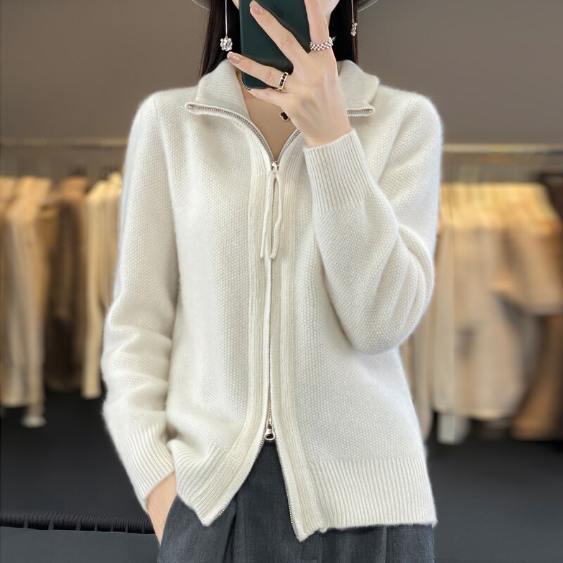 Merino Wool Knitted Zip Up