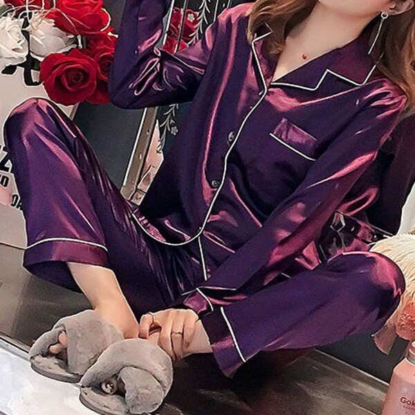Embroidered Satin Pajama Set