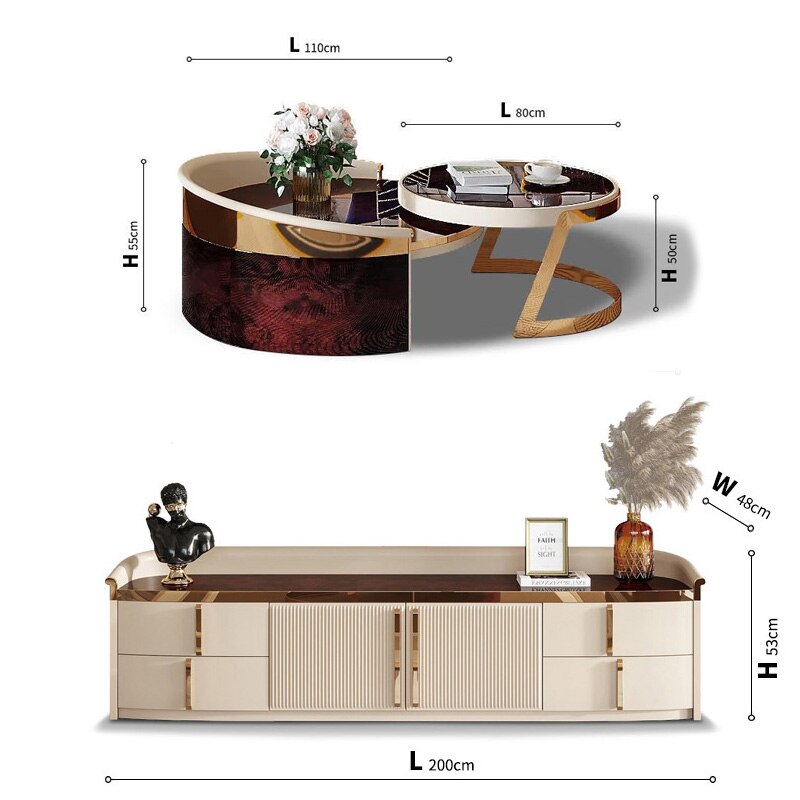 FUNROLUX Luxury Marble TV Cabinet & Coffee Table