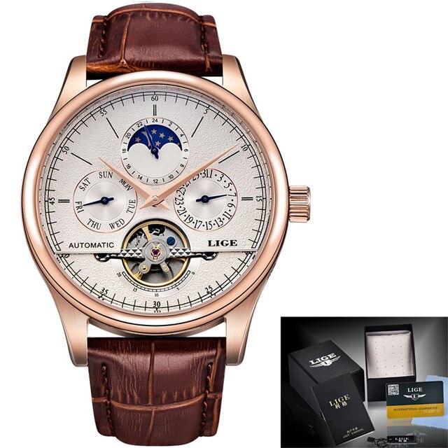 LIGE Leather Tourbillon Watch
