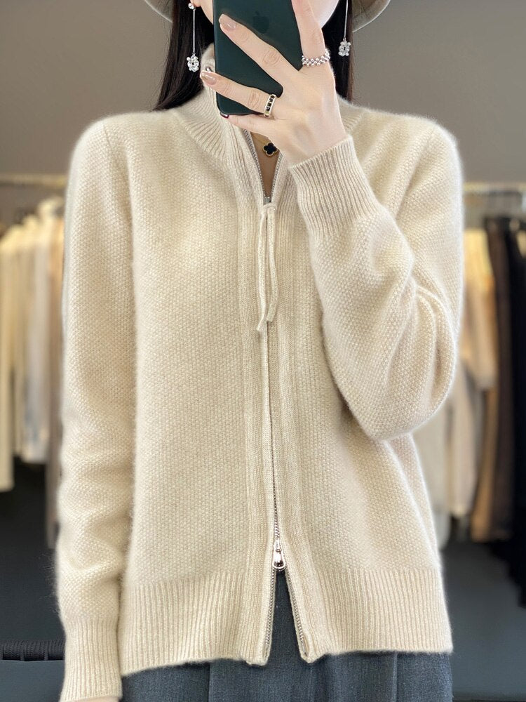 Merino Wool Knitted Zip Up
