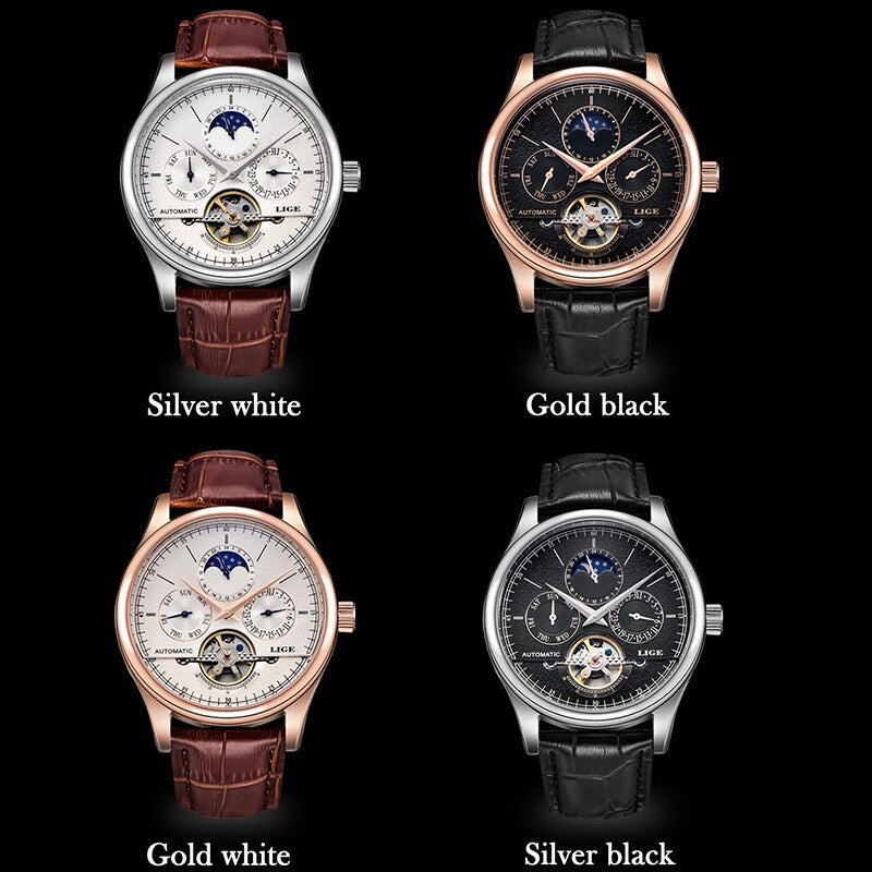 LIGE Leather Tourbillon Watch