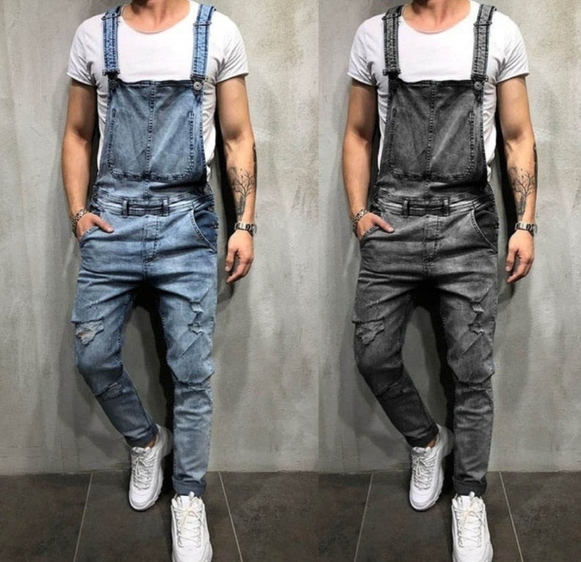 Ripped Denim Overalls