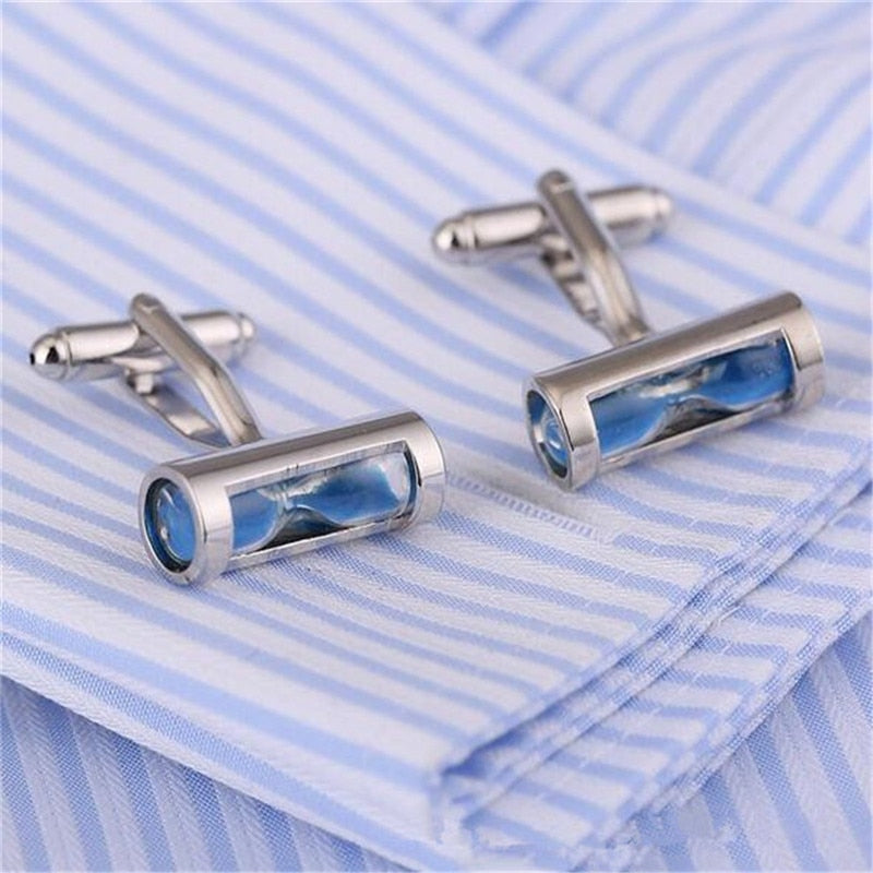 1 Pair Hourglass Blue Crystal Cufflinks