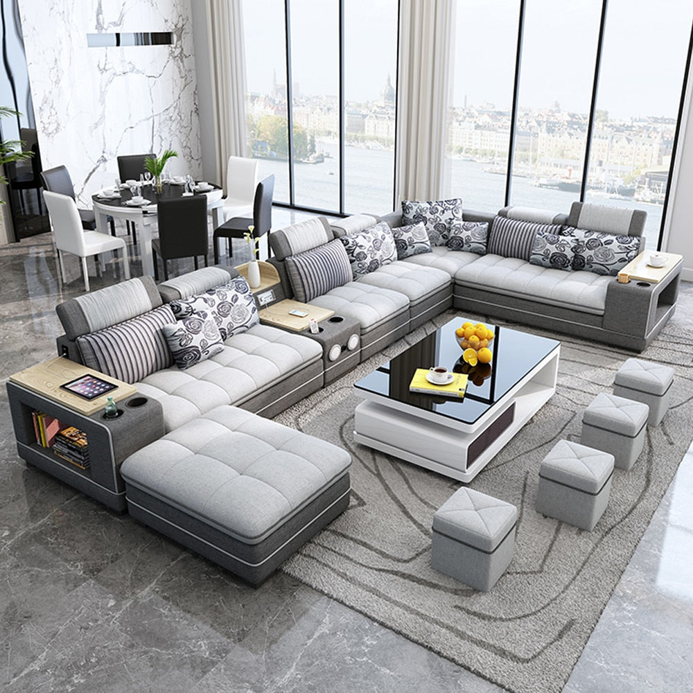 MANBAS Modern Fabric Smart Sofa Set w/ BT & Speakers