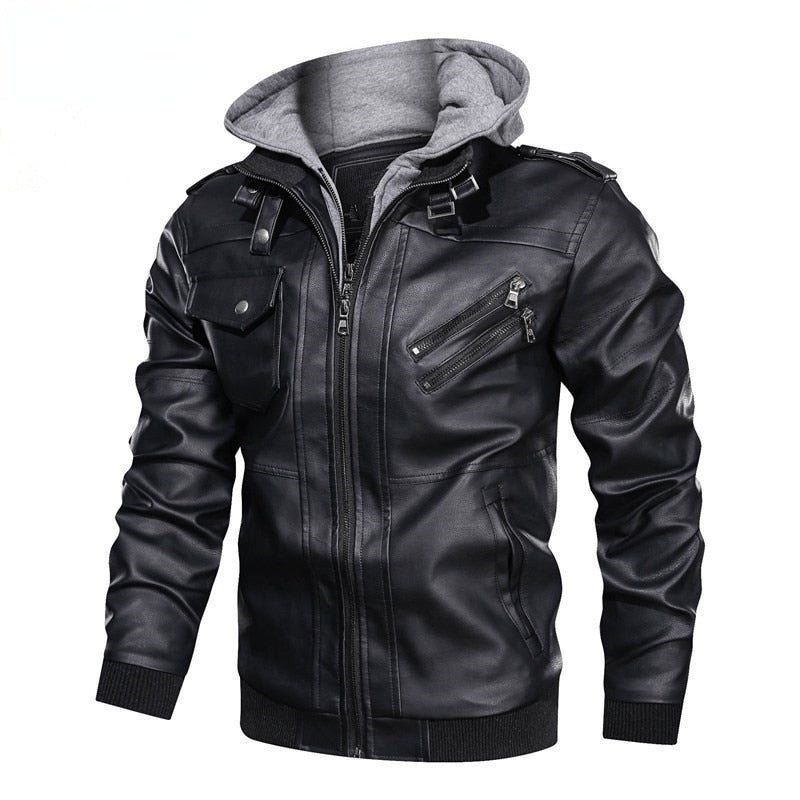 Faux Leather Hooded Moto Jacket