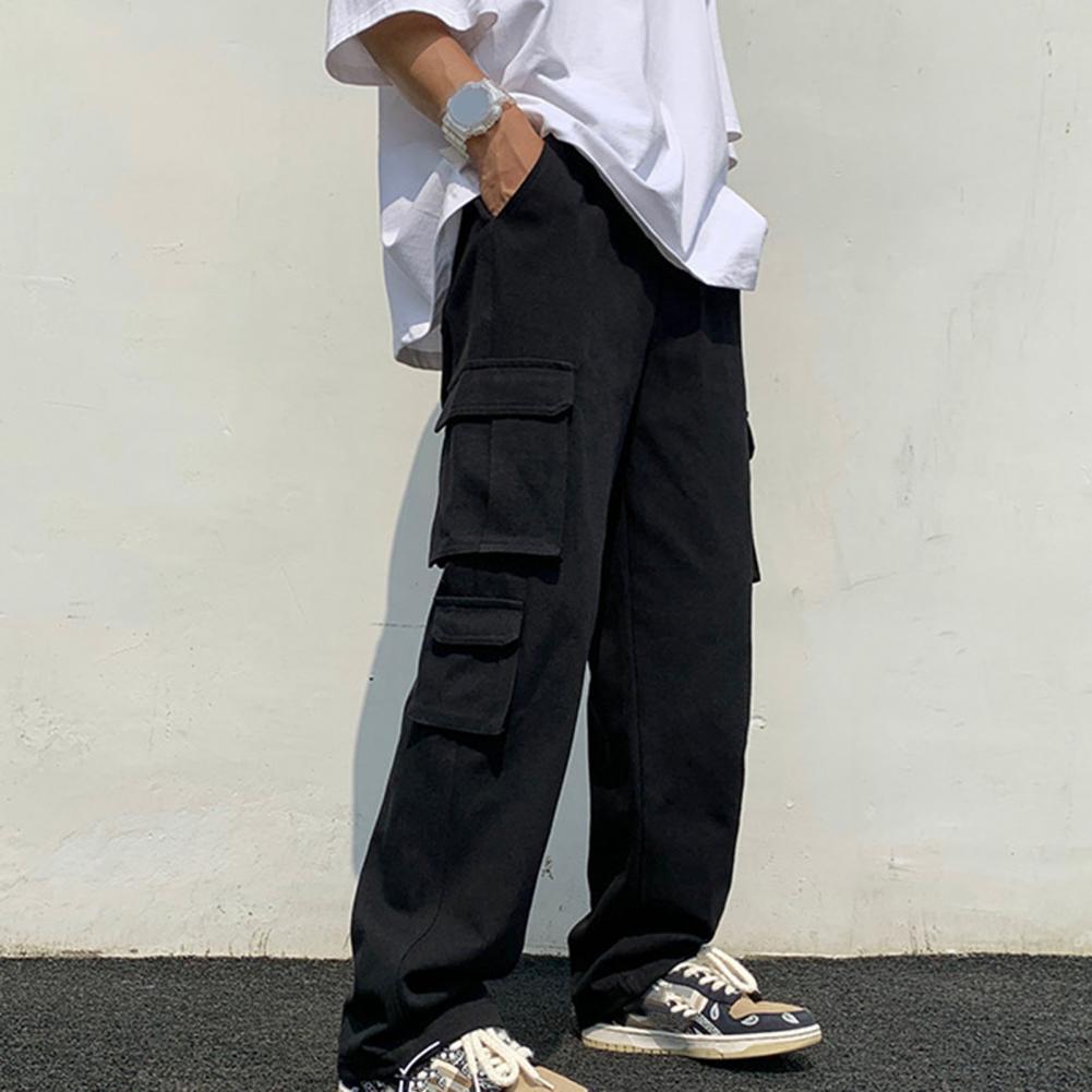 Solid Color Multi-Pockets Straight Pants
