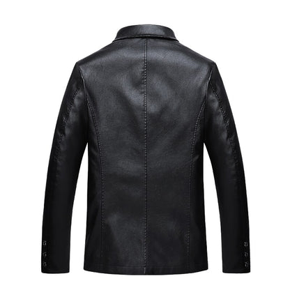 Slim Fit Standing Collar Leather Jacket