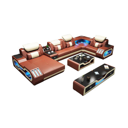MANBAS Luxury Smart Living Room Sofa w/ BT, Speakers, Coffee Table & TV Stand