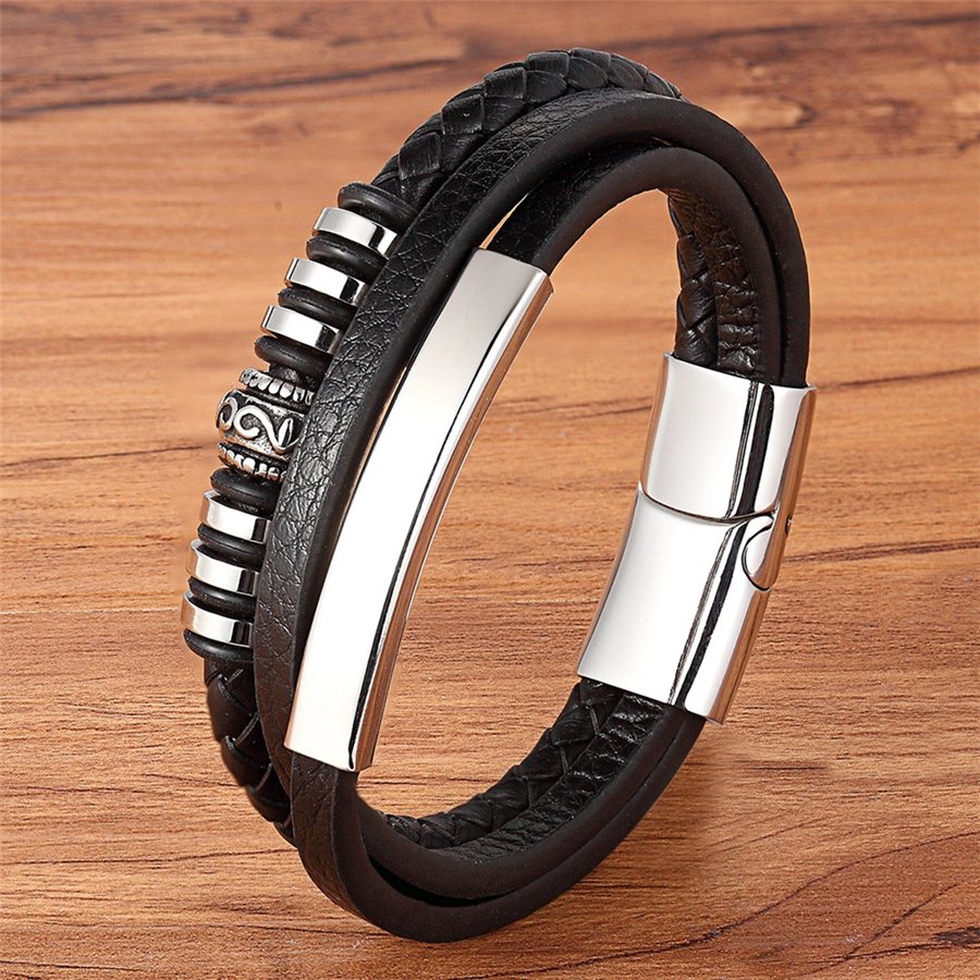 TYO Stainless Steel Leather Bracelet